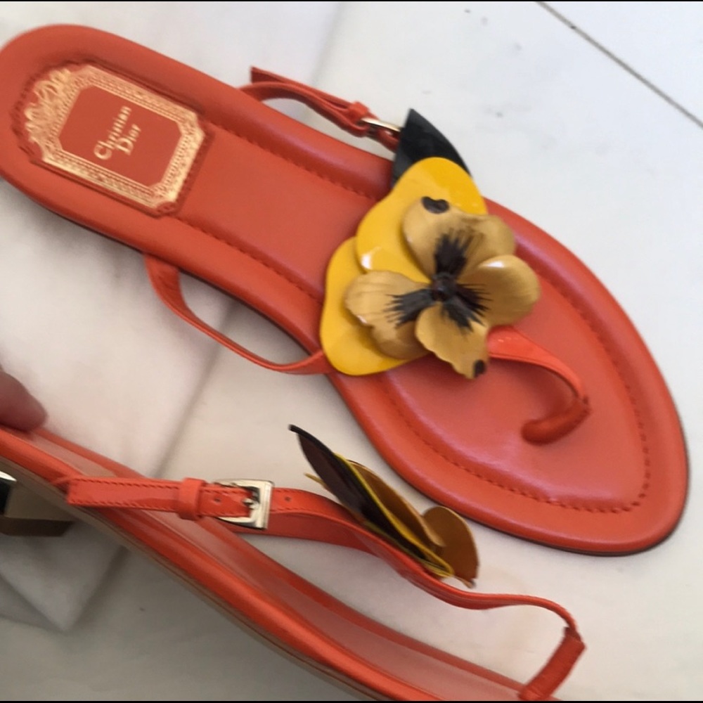 Dior Hand Painted Flower Thongs  38.5